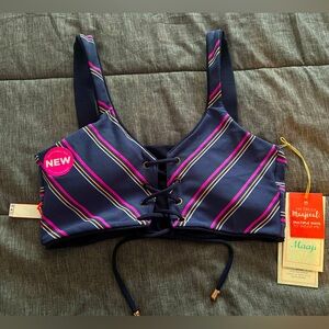 NWT Maaji Swim Bikini Top Reversible Lace-up Striped sz M Beach Summer Bra Top